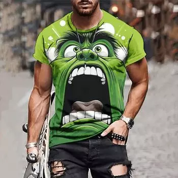 Забавная футболка с 3D-принтом для мужчин, тренд в стиле хип-хоп, уличная одежда в стиле Харадзюку, летние дышащие свободные футболки, повседневные футболки с круглым вырезом и коротким рукавом S