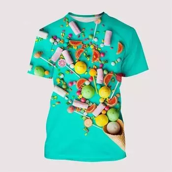 Забавная футболка с 3D-принтом и леденцами на палочке, мужская модная футболка с рисунком еды, летние топы с круглым вырезом и короткими рукавами, популярные женские футболки S