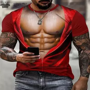 Забавная футболка с 3D принтом и принтом мышц, одежда для спортзала, мужская летняя уличная футболка, топы, модные футболки с короткими рукавами в стиле Харадзюку XL