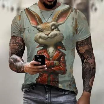 Забавная футболка с 3D-принтом животных для мужчин, уличная модная хип-хоп одежда, повседневная футболка с коротким рукавом и круглым вырезом, модные свободные летние топы S