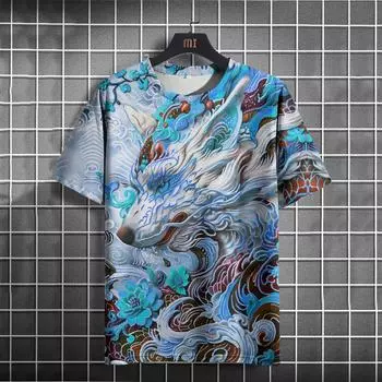 Забавная футболка с 3D животным принтом для мужчин, повседневные топы с круглым вырезом и короткими рукавами, летняя уличная трендовая свободная футболка, модная удобная одежда S