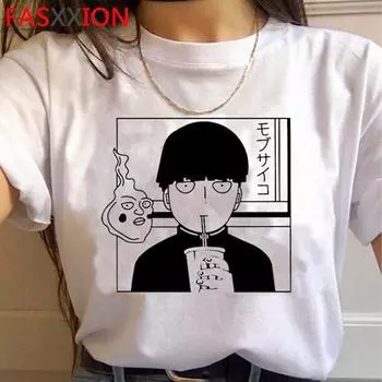 Забавная футболка с аниме Mob Psycho 100 для мужчин и женщин подходит для повседневного индивидуального аниме Harajuku, рубашка с короткими рукавами S белый