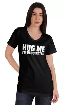 Забавная футболка с круглым вырезом и провакциной для женщин Inkmeso Hug Me I M Vaccinated L чёрный