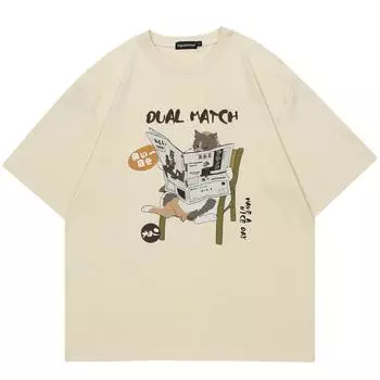 Забавная футболка с мультяшным котом в японском стиле S хаки