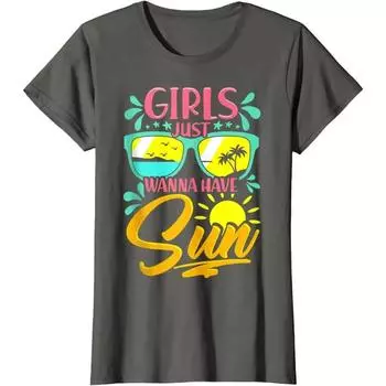 Забавная футболка с надписью «Летний пляжный отдых, девушки просто хотят солнца». Футболки с графическим принтом. Хлопковые повседневные футболки на все времена года. S бежевый