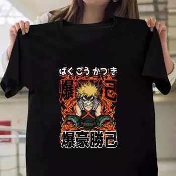 Забавная футболка с принтом Бакугоу Кацуки для женщин и мужчин, летняя повседневная рубашка с коротким рукавом, модные свободные топы, футболки с аниме XXXXXL чёрный