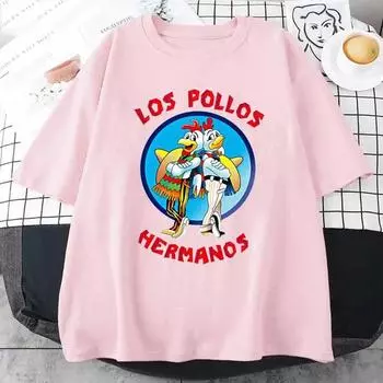 Забавная футболка с принтом LOS POLLOS Hermanos, женская модная повседневная футболка с короткими рукавами, летняя свободная дышащая футболка, футболки Chicken Brothers XS