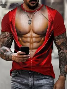 Забавная футболка с принтом мышц на 3D-принте, спортивная одежда для мужчин, летняя уличная футболка, топы, модная футболка с коротким рукавом в стиле Харадзюку 2XS