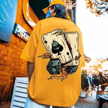 Забавная футболка с принтом покера для мужчин, модная простота Harajuku, свободные футболки с короткими рукавами, летние спортивные топы M белый
