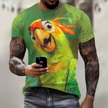 Забавная футболка с принтом попугая 3D для мужчин, уличная модная хип-хоп одежда, повседневная футболка с коротким рукавом и круглым вырезом, модные свободные летние топы S