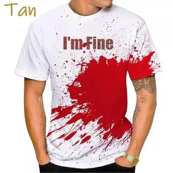 Забавная футболка с принтом «Я в порядке» на Хэллоуин с 3D-принтом, летняя мода, мужская, унисекс, повседневная, крутая, хип-хоп, готическая, ужасная, кровавая, с короткими рукавами S