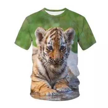 Забавная футболка с принтом животных, тигра и кота, детская футболка с 3D принтом, модная повседневная футболка с героями мультфильмов, детская одежда для мальчиков и девочек 100
