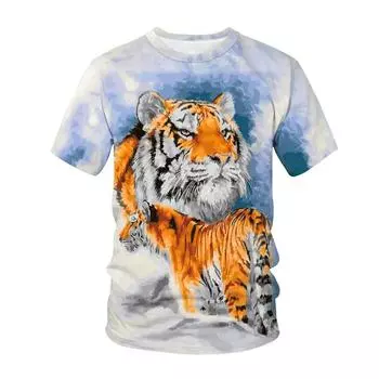 Забавная футболка с принтом животных, тигра и кота, детская футболка с 3D принтом, модная повседневная футболка с героями мультфильмов, детская одежда для мальчиков и девочек 170