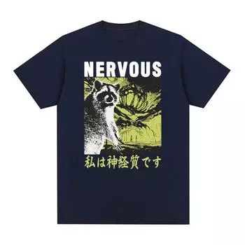 Забавная футболка с японским рисунком енота, мужские модные футболки высокого качества в стиле ретро, футболка большого размера из 100% хлопка, уличная одежда S чёрный
