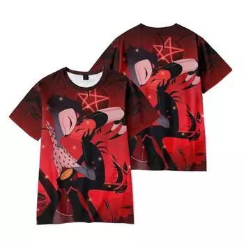 Забавная футболка с рисунком Helluva Boss, крутая мужская футболка с круглым вырезом, повседневная уличная одежда унисекс, модная футболка в стиле аниме Camisetas Ropa Hombre XS красный