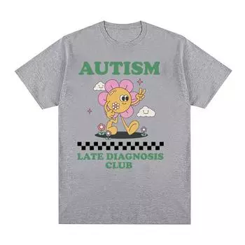 Забавная футболка с рисунком «Клуб поздней диагностики аутизма» Meme, летняя футболка для мужчин и женщин, винтажная модная повседневная рубашка из 100% хлопка с короткими рукавами S чёрный