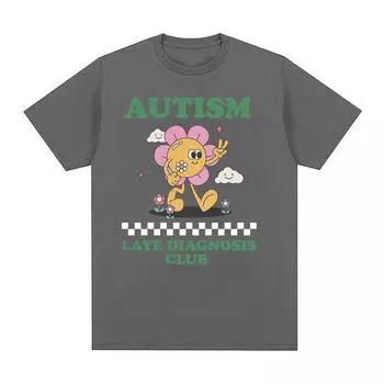 Забавная футболка с рисунком «Клуб поздней диагностики аутизма» Meme, летняя футболка для мужчин и женщин, винтажная модная повседневная рубашка из 100% хлопка с короткими рукавами S чёрный