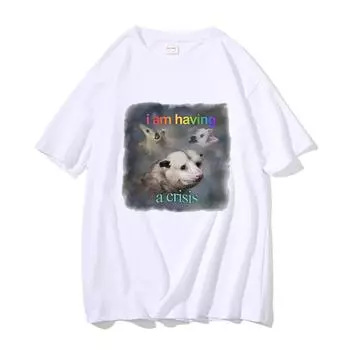 Забавная футболка с рисунком Possum Meme I Am Crisis Possum Word Art, милая женская футболка унисекс, повседневная футболка большого размера, уличная одежда L