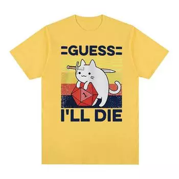 Забавная футболка с рисунком «Угадай, я умру, кот мем», мужские и женские повседневные модные футболки с короткими рукавами, топы, футболка большого размера из 100% хлопка S чёрный