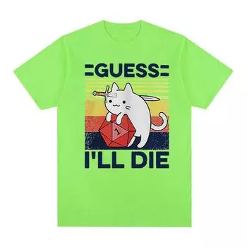 Забавная футболка с рисунком «Угадай, я умру, кот мем», мужские и женские повседневные модные футболки с короткими рукавами, топы, футболка большого размера из 100% хлопка S чёрный