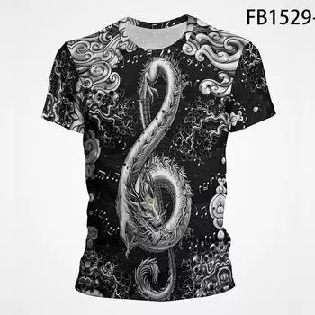 Забавная футболка с символом музыки и дракона, мужская модная винтажная футболка с 3D принтом, летняя футболка с короткими рукавами, крутая уличная одежда, топы, футболка, одежда XS белый