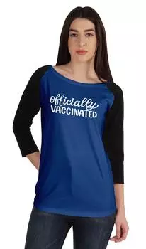 Забавная футболка с вырезом лодочкой для женщин с официальной вакцинацией Inkmeso L синий