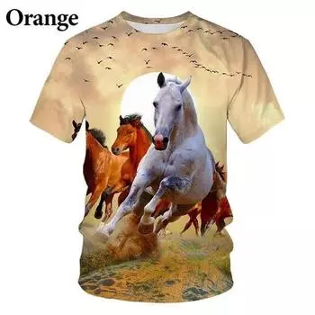 Забавная футболка в стиле Харадзюку, мужская футболка с короткими рукавами и 3D принтом в виде животных, лошадей, повседневные уличные модные футболки, топы XXS