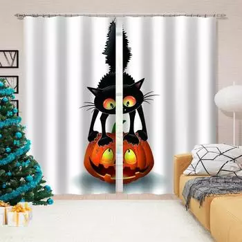Забавная голова кота-тыквы 3D-печать для дома, для мужчин и женщин, для спальни, гостиной, занавеска, затеняющая ткань, индивидуальный крючок, декоративная занавеска 140W100H(CM)55x39in