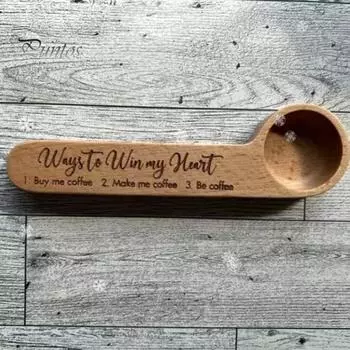 Забавная гравированная кофейная ложка, деревянная кофейная ложка, зажим для мешка, многоцелевой измерительный инструмент для кофейных зерен, порошка A