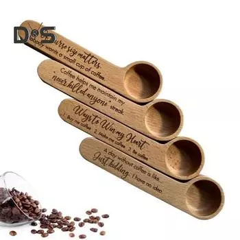 Забавная гравированная кофейная ложка, деревянная кофейная ложка, зажим для мешка, многоцелевой измерительный инструмент для кофейных зерен, порошка A