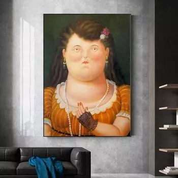 Забавная художественная женщина с жемчужным ожерельем, холст, картины, постеры и принты, настенная картина для украшения стен гостиной, Cuadros 20x30cm