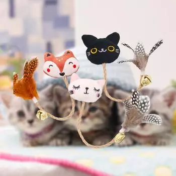 Забавная игрушка для кошек, колокольчик с перьями и кошачьей мятой, цветная милая кукла в форме животного, льняная веревка для домашних животных, коренной стержень Fox