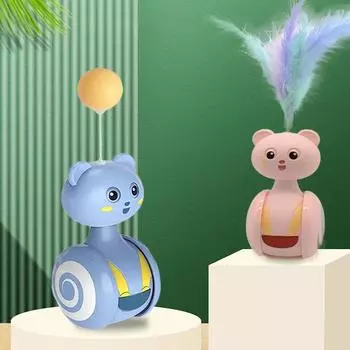 Забавная игрушка для кошек Self Hi Cat Toy Ball Fun Tumbler Cat Catch Ball Красочная палочка с перьями Интерактивная игрушка Вращающийся шар для кошек и собак розовый