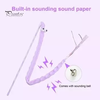 Забавная игрушка-палочка для кошек Встроенная бумажная погремушка Интерактивная палочка-дразнилка Игрушки-палочки с колокольчиком Мягкая милая мультяшная устойчивая к царапинам палочка-дразнилка для кошек