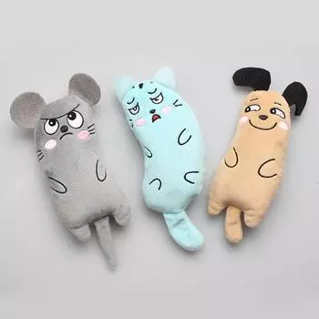 Забавная интерактивная плюшевая игрушка для кошек Милая мордашка кошки Кошачья мята Игрушка для кошек Зубы котенка Жевательные кусающие плюшевые игрушки Кошка Плюшевая подушка для большого пальца Питомец серый