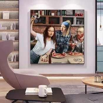 Забавная известная фигура, картина на холсте, Мона Лиза, Ван Гог, постеры и принты, настенные художественные картины для гостиной, домашний декор, Cuadros 20x20cm No Framed