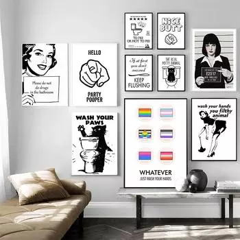 Забавная картина для ванной комнаты, красивая задница, цитата, холст, картина, абстрактная черно-белая женщина, настенное искусство, принты плакатов, картина, туалет, кот, домашний декор 21cm30cm NoFrame