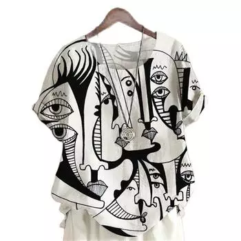 Забавная картина маслом Y2k для девочек, цифровой 3D принт, летняя модная женская футболка с коротким рукавом, повседневная рубашка, винтажный пуловер в стиле Харадзюку 8XL