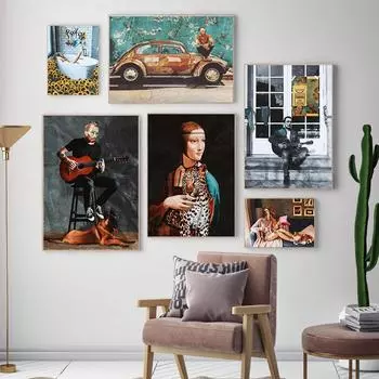 Забавная картина с изображением Моны Лизы, постер и принт, настенное искусство Ван Гога, девушка с жемчужной серьгой, картина, домашний декор стены A4 21x30cm no frame