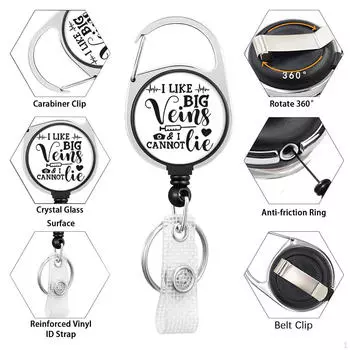 Забавная катушка для значка медсестры, выдвижная, сверхмощная, с поворотным карабином, держателем для удостоверения личности style A