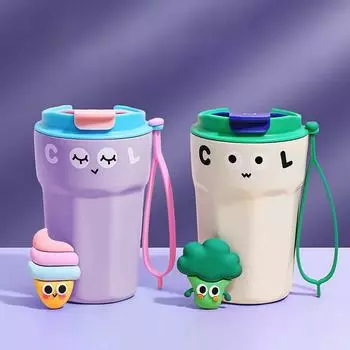 Забавная кофейная чашка, 420 мл, термос из нержавеющей стали 316, двухслойная кружка для кофе со льдом, стакан, герметичная бутылка для воды для девочек, подарок 420ml