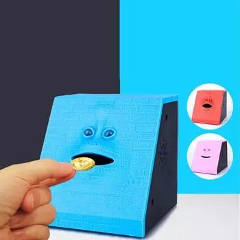 Забавная копилка для пожирания монет, симпатичная электронная копилка для лица, копилка для хранения игрушек, креативный мини-кейс для украшения дома A красный