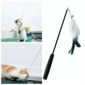Забавная кошачья палка, трехсекционная телескопическая противоскользящая колокольчик из лисьего меха, удочка для кошек, товары для домашних животных белый