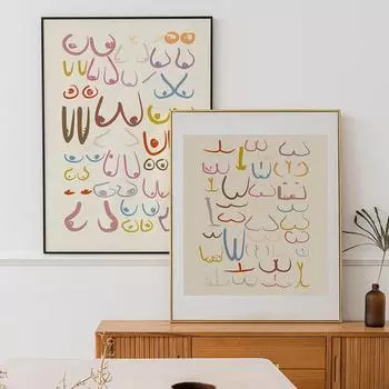 Забавная красочная ванная комната, тело, попка, грудь, настенное искусство, холст, картина, постер и принт, обнаженные минималистичные линии, картинки для гостиной 21x30cm No Framed