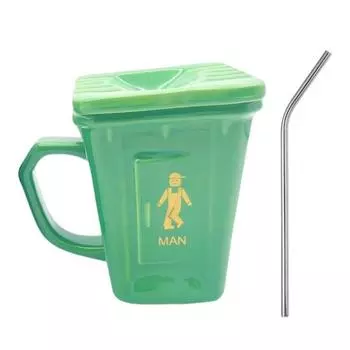 Забавная кружка для кофе в виде унитаза, новинка, кружка в форме сковороды для сидения на корточках, керамическая чашка для воды с соломинкой, юмористический подарок для взрослых для использования в офисе и дома зелёный