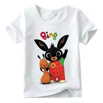 Забавная летняя детская футболка с мультяшным кроликом 110 белый