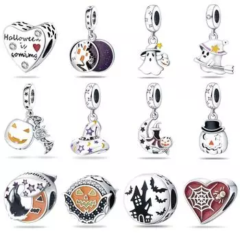 Забавная личность Хэллоуин Лунный Волшебник Тыква Волшебная шляпа Метла Подвеска, Медь Посеребренная