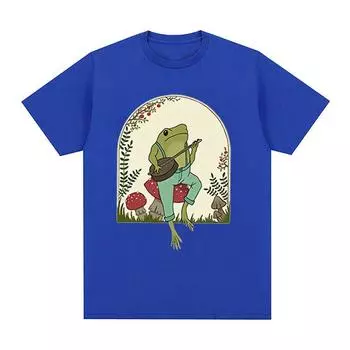 Забавная лягушка, играющая на банджо на грибах, футболка с рисунком, эстетическая одежда Cottagecore, одежда унисекс, футболки, мужская хлопковая футболка большого размера S чёрный