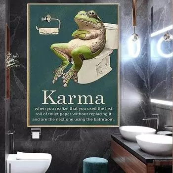 Забавная лягушка, туалетная бумага, цитата, карма, настенное искусство, холст, живопись, постеры и принты, настенные HD картинки для декора ванной комнаты, туалета 21x30cm No Framed
