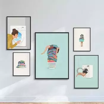 Забавная минимальная стирка одежды, складная настенная живопись на холсте, плакаты на скандинавскую тему и принты, картинки для прачечной, украшение дома 21x30cm No Framed белый